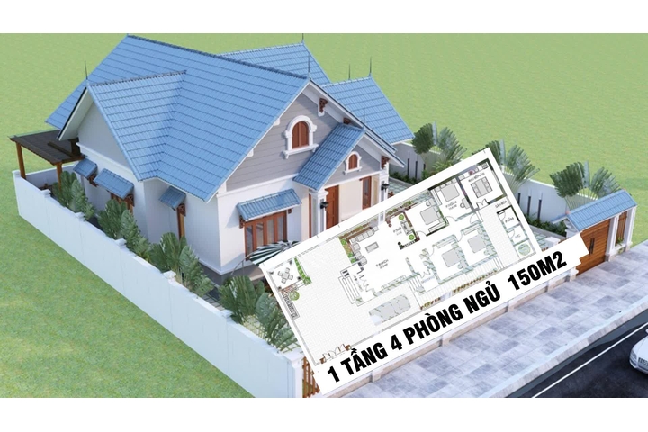48+ mẫu biệt thự 1 tầng 4 phòng ngủ nhà vườn đẹp phong cách