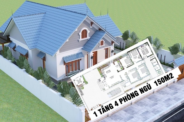 Top 27 mẫu nhà 1 tầng 4 phòng ngủ 150m2 đẹp tiện nghi