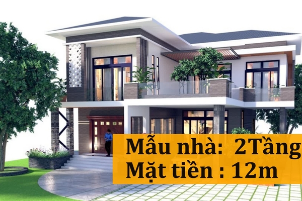 17 mẫu nhà 2 tầng mặt tiền 12m đẹp hoàn hảo từng chi tiết