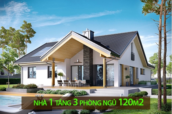 19 Mẫu nhà 1 tầng 3 phòng ngủ 120m2 tinh tế và tiện nghi