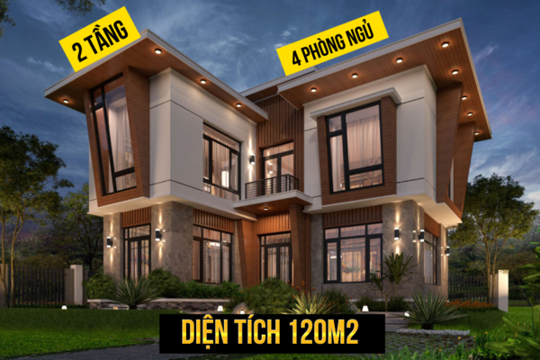 Tham khảo 10+ mẫu nhà 2 tầng 4 phòng ngủ 120m2 hiện đại nhất
