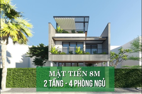 27 Mẫu thiết kế nhà 2 tầng mặt tiền 8m 4 phòng ngủ đầy đủ công năng