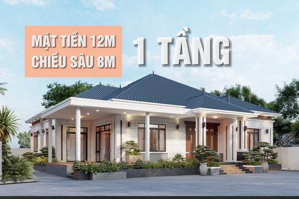 19 Mẫu thiết kế nhà mặt tiền 12m sâu 8m 1 tầng đầy đủ tiện nghi