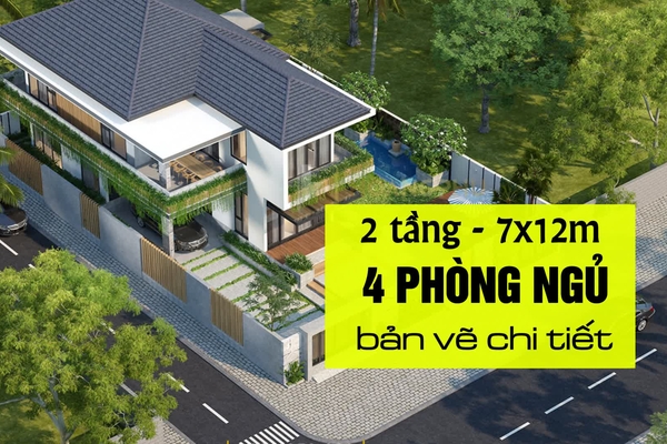 BST Các mẫu nhà 2 tầng 7x12m 4 phòng ngủ đẹp & bản vẽ chi tiết
