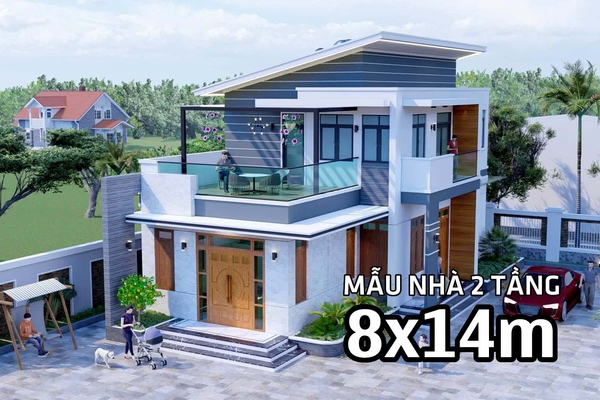Các mẫu nhà 2 tầng 8x14m đẹp đầy đủ công năng đáng xây nhất