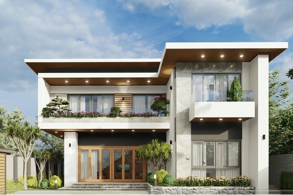 Mẫu nhà 2 tầng mái bằng 8x10m đẹp thiết kế sang trọng độc đáo