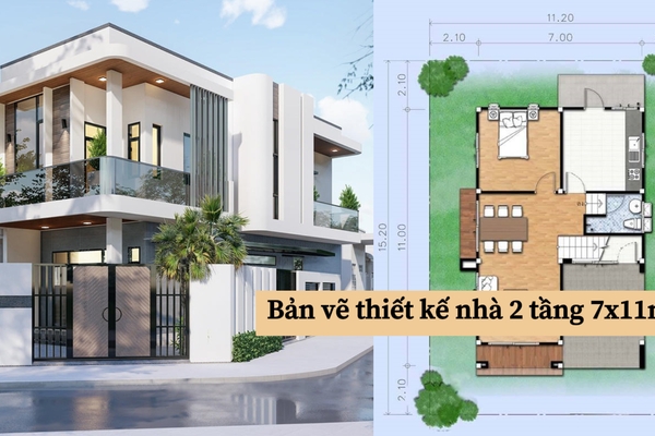 Ý tưởng và bản vẽ thiết kế nhà 2 tầng 7x11m được sử dụng nhiều nhất