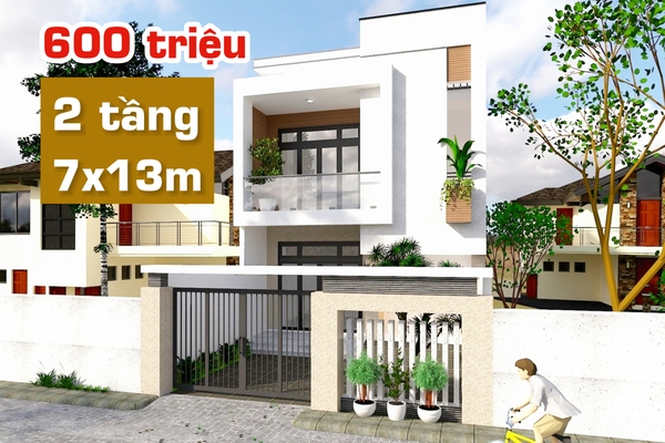 Kiểu xây nhà 2 tầng 7x13 chi phí 600 triệu ở nông thôn