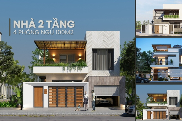 Top 27 mẫu thiết kế nhà 2 tầng 4 phòng ngủ 100m2 1 phòng thờ đẹp