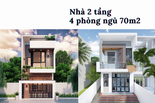 Các mẫu nhà 2 tầng 4 phòng ngủ 70m2 đẹp và tiết kiệm chi phí nhất