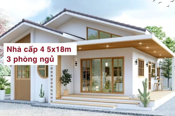 20 mẫu nhà cấp 4 5x18m 3 phòng ngủ giá rẻ hiện nay