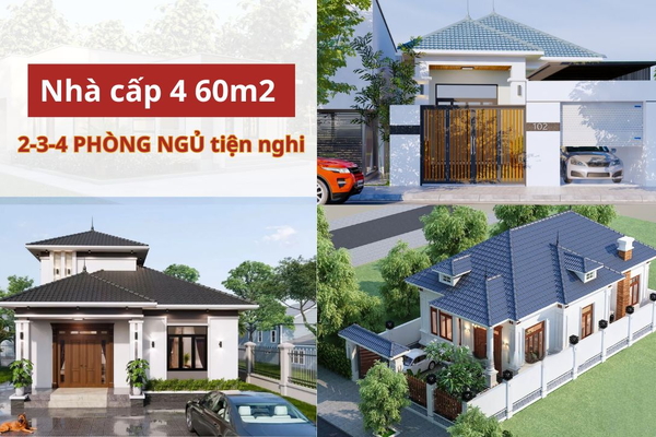 BST 55+ Thiết kế nhà cấp 4 60m2 đẹp 2-3-4 phòng ngủ tiện nghi