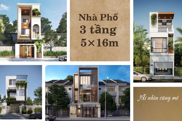 37+ Mẫu thiết kế nhà phố 3 tầng 5x16m đẹp ai cũng mê