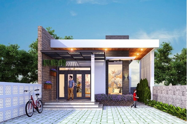 Thiết kế nhà ngang 8m dài 14m 1 tầng với phòng khách rộng rãi
