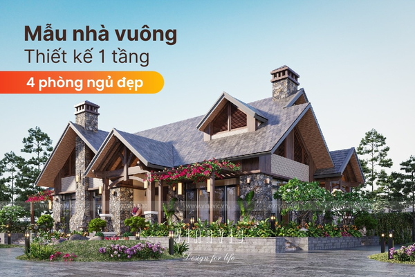 69+ Thiết Kế Nhà Vuông 1 Tầng 4 Phòng Ngủ Tiện Nghi, Thông Thoáng