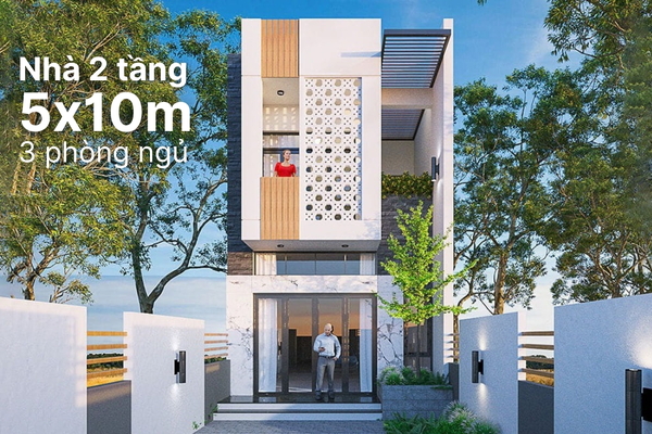 29+ Mẫu thiết kế nhà 5x10m 2 tầng 3 phòng ngủ đẹp tiện nghi