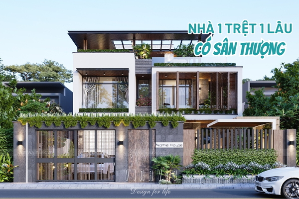 Những mẫu nhà 1 trệt 1 lầu 1 sân thượng đẹp nhất 2024