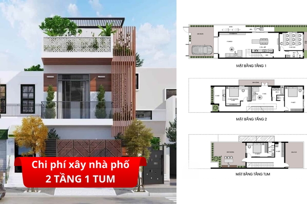 Chi phí xây nhà phố 2 tầng 1 tum hiện đại hết bao nhiêu tiền?