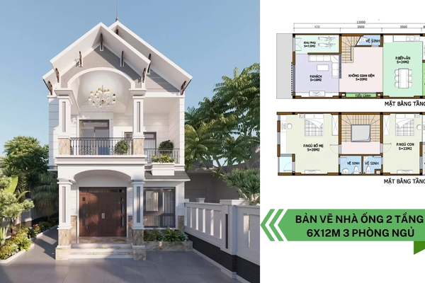 Chia sẻ bản vẽ nhà ống 2 tầng 6x12m 3 phòng ngủ đầy đủ nhất