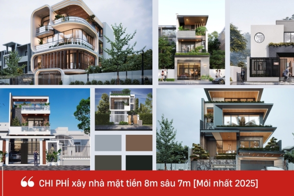 Chi phí xây dựng nhà mặt tiền 8m sâu 7m theo công thức 2025
