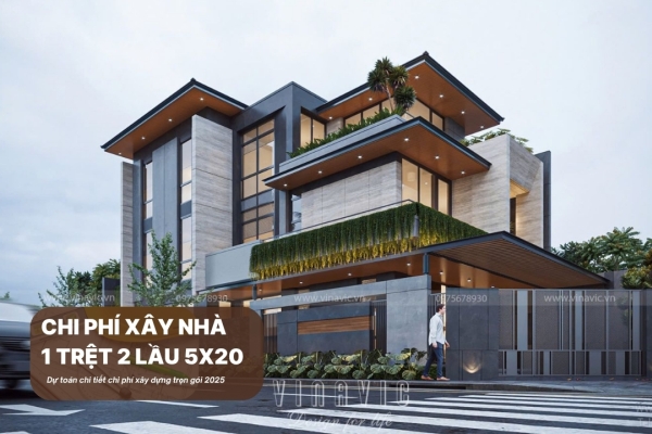 Chi phí xây nhà 1 trệt 2 lầu 5x20 là bao nhiêu? Dự toán chi tiết