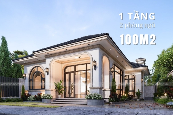Thiết kế nhà 1 tầng 2 phòng ngủ 100m2 đẹp & dự toán chi phí 2025