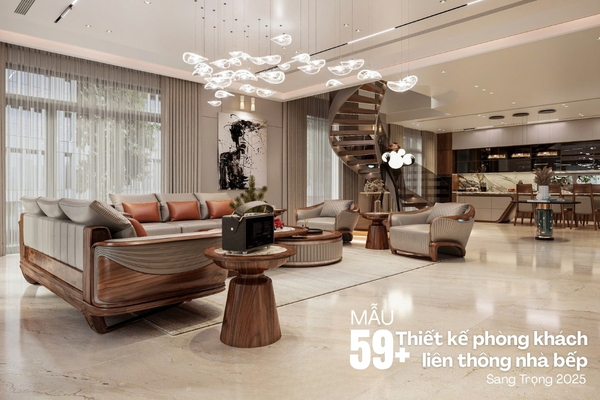 59+ Mẫu Thiết Kế Phòng Khách Liên Thông Nhà Bếp Sang Trọng 2025