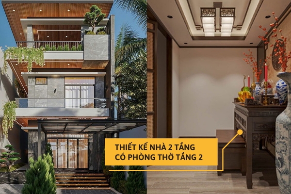 Gợi ý 33 thiết kế nhà 2 tầng có phòng thờ tầng 2 đẹp và khoa học