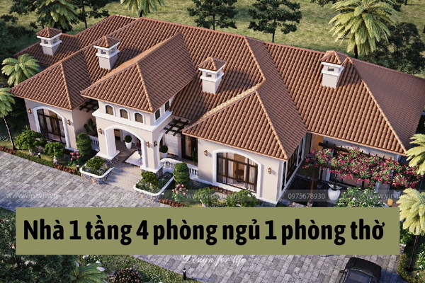 BST Mẫu nhà 1 tầng 4 phòng ngủ 1 phòng thờ thiết kế ấn tượng