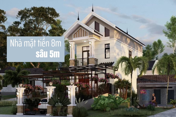 29 mẫu thiết kế nhà mặt tiền 8m sâu 5m đẹp & chia công năng hợp lý