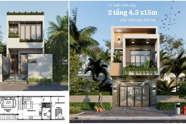 33 mẫu nhà ống 2 tầng 4.5 x15m nhỏ xinh đẹp hút mắt