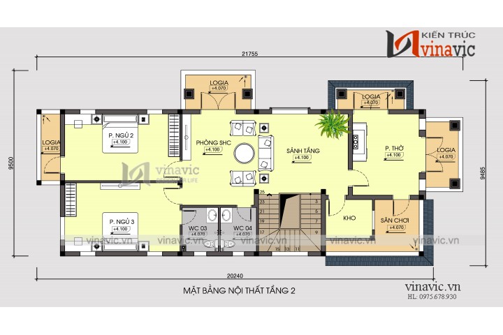 Bản vẽ mẫu nhà 2 tầng mái nhật hiện đại 3 phòng ngủ 120m2 BT1060422  Kiến  trúc Angcovat