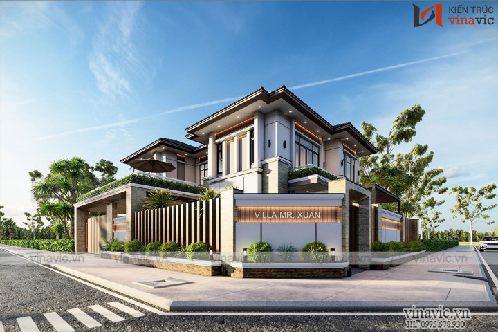 Thiết kế nhà 2 tầng 2 mặt tiền hiện đại 6,8x12m tại Hồng Hà, Quảng Ninh,