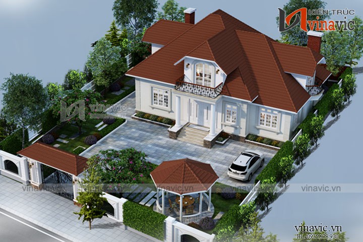 Mẫu thiết kế biệt thự 1 tầng có gác lửng đẹp tại Hà Nội  ACHI 11032  T062022