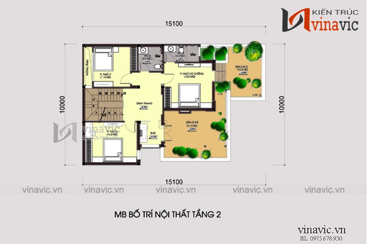 Thiết kế nhà 2 tầng 4 phòng ngủ diện tích 150m2 mái dốc truyền thống BT1671