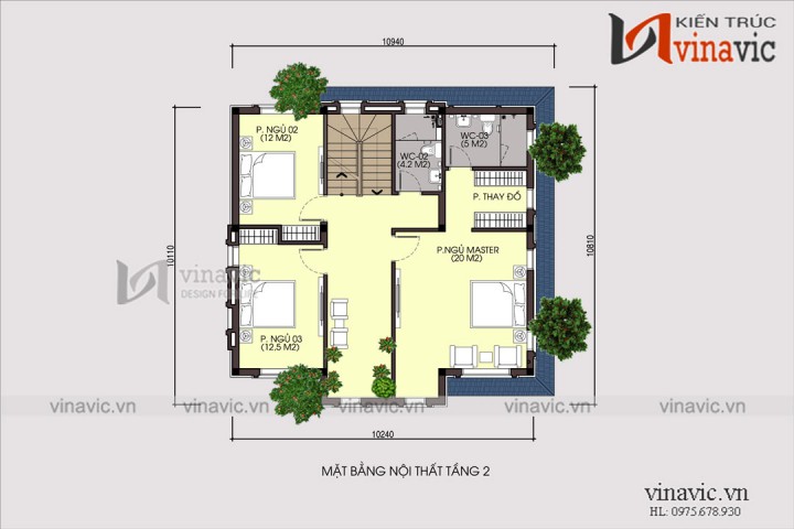 Thiết kế nhà 3 tầng 4 phòng ngủ diện tích 10x9m có gara oto BT1696