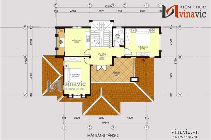 Bản thiết kế biệt thự 2 tầng 4 phòng ngủ diện tích đất 14mx10m BT1401