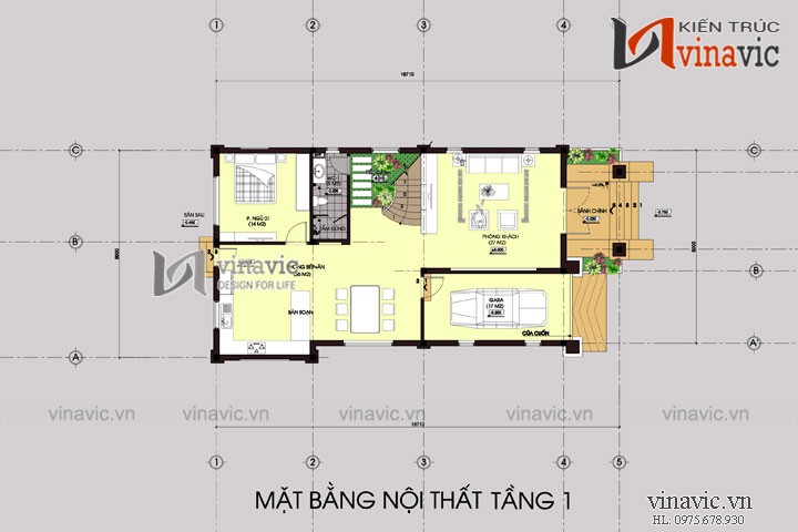 Mẫu nhà 2 tầng mái thái mặt tiền 8m chiều dài 18m 3 phòng ngủ BT1517