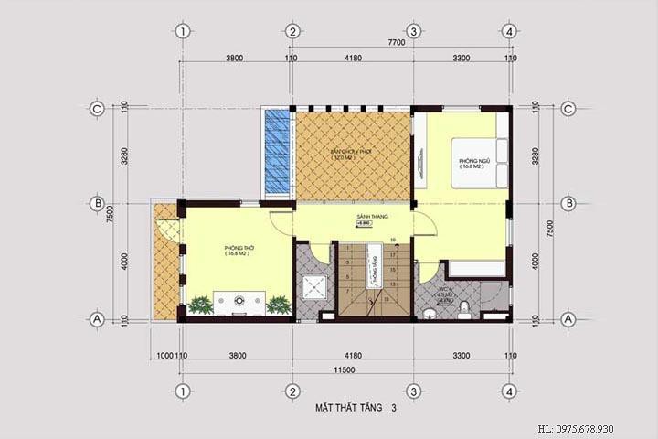 Mẫu thiết kế nhà biệt thự phố 3 tầng đẹp BT1405