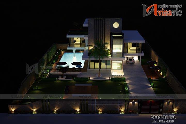 Thiết kế nhà biệt thự 3 tầng hiện đại và sang trọng có bể bơi mini BT1636