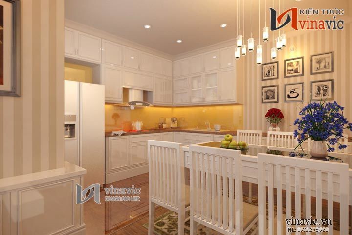 Mẫu thiết kế nội thất chung cư tone trắng chủ đạo NTC1409