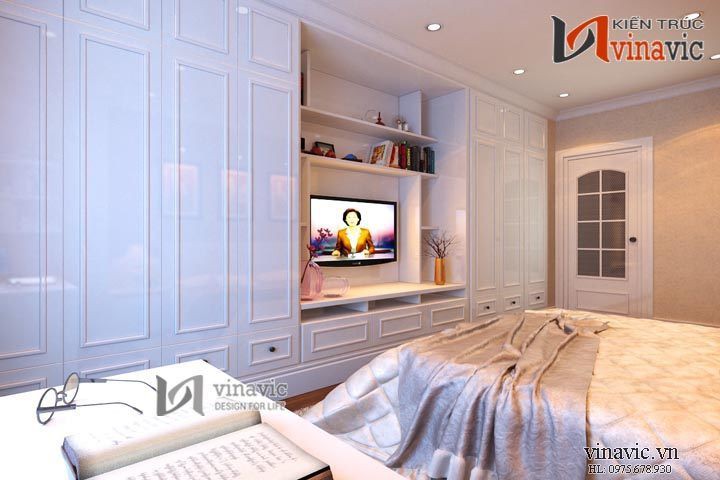 Mẫu thiết kế nội thất chung cư tone trắng chủ đạo NTC1409