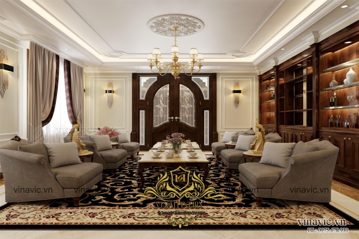 Mẫu nội thất đẹp cổ điển bằng gỗ tự nhiên cho căn biệt thự đẳng cấp NT2012