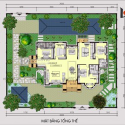 Thiết kế nhà vườn 280m2 4 phòng ngủ mặt tiền 16m ở Hậu Giang BT1804
