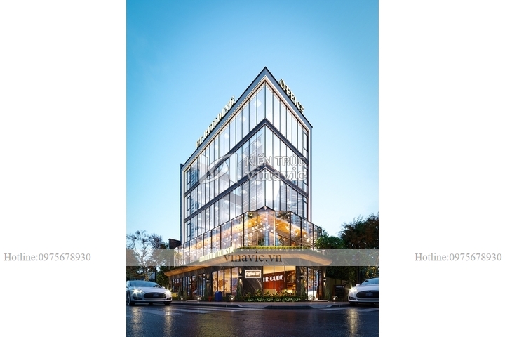 Thiết kế tòa văn phòng kinh doanh cho thuê hiện đại 112m2 (7.7x15m) BT2258