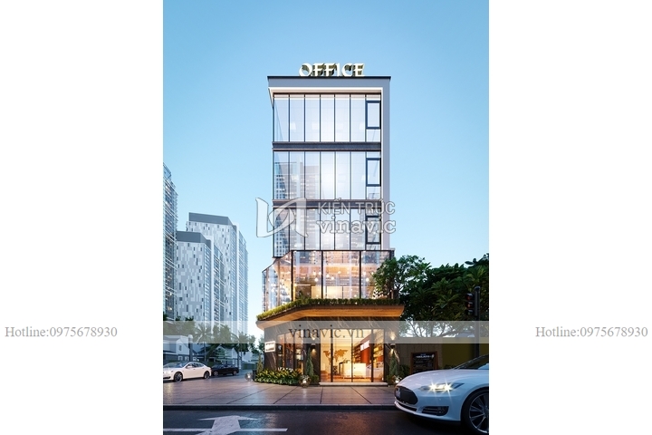 Thiết kế tòa văn phòng kinh doanh cho thuê hiện đại 112m2 (7.7x15m) BT2258