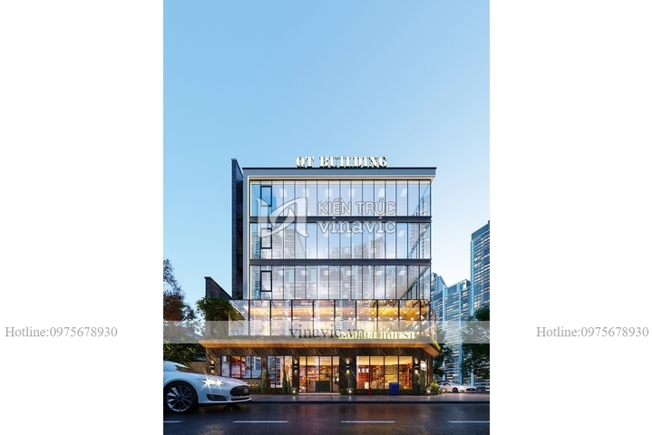 Thiết kế tòa văn phòng kinh doanh cho thuê hiện đại 112m2 (7.7x15m) BT2258