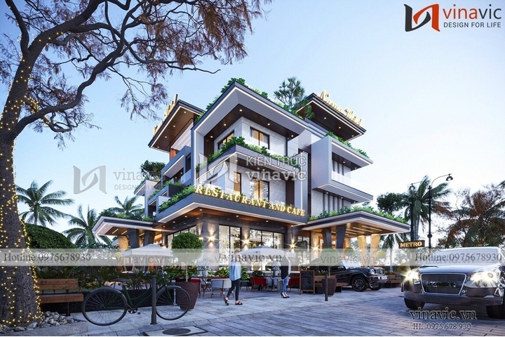 Thiết kế khách sạn hiện đại 3 tầng 1 tum 494m2 (26x19m) BT2273 