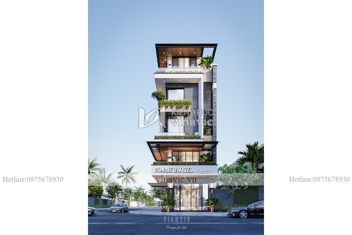 Mẫu thiết kế khách sạn 5 tầng hiện đại 100m2 (5x20m) BT2282