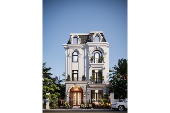 Biệt thự mái Mansard tân cổ điển 3 tầng 1 hầm 104m2 BT2289